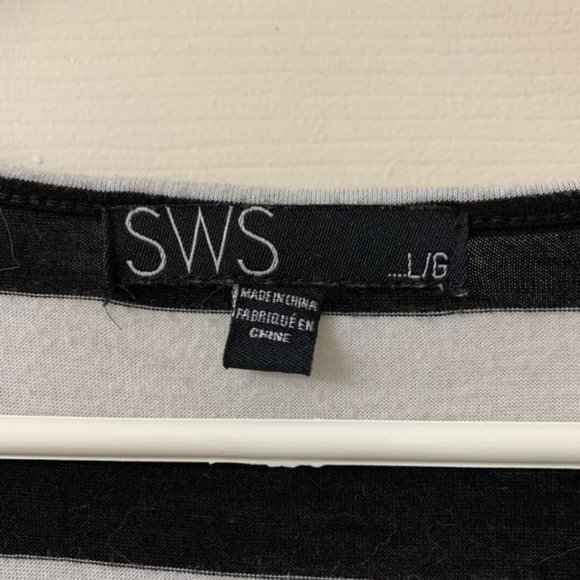 🌷3 for$25🌷SWS, US L, White & Black Striped Short Sleeved Scoop Neck Jersey Top - Picture 6 of 7